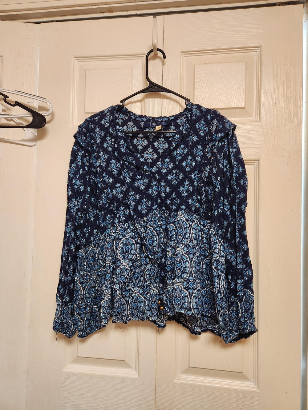 Blue Rain Navy & Light Blue Mixed-Print Peasant Blouse